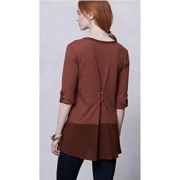 NWT Left of Center x Anthropologie Brown Button Back Tunic Top Size XS - Picture 5 of 10